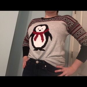 Shrinking violet penguin holiday sweater